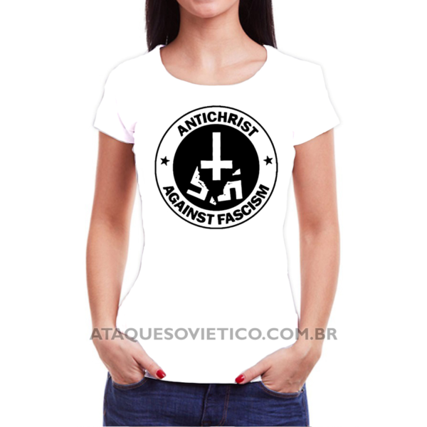 Camiseta Feminina Baby Look Antichrist Against Fascism - Image 2