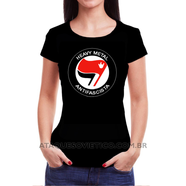 Camiseta Feminina Baby Look Heavy Metal Antifascistas