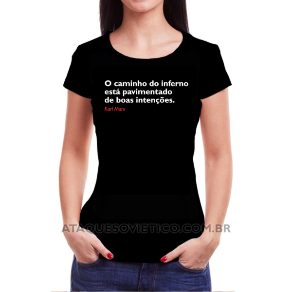 Camiseta Feminina Baby Look Marx Frases versão 1