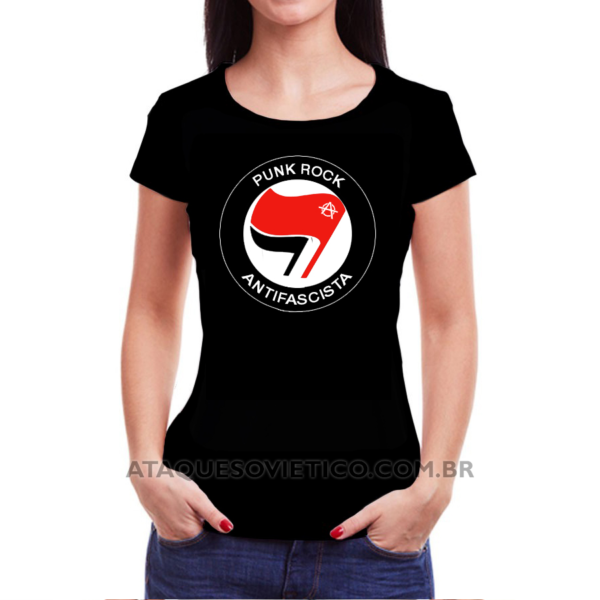 Camiseta Feminina Baby Look Punk Rock Antifascistas