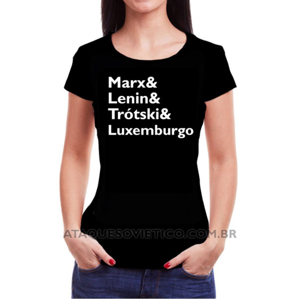 Camiseta Feminina Baby Look Marx & Lenin & Trotski & Luxemburgo